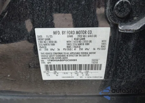 2023 Ford Police Interceptor from USA, damaged, VIN 1FM5K8AB0PGC00095